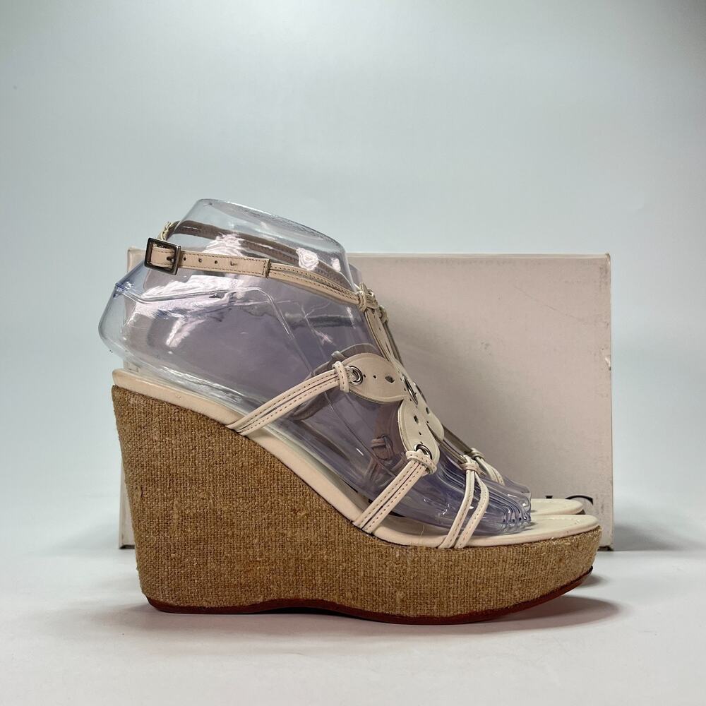Banana Republic Beige Buckle Strappy Platform Heel Wedge Sandals Women's Size 6